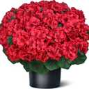 18" Artificial Geraniums Topiary for Front Porch Decor,Faux Silk Flowers Bushes UV Resistant Potted Plants for Outdoor Indoor Door Offices Garden Farmhouse Home Decor (Red)