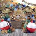 Jetec 148 Pcs Gone Fishing Party Decorations Set Including Inflatable Fishing Bobber Ball Fish Balloons Fish Net Green and Blue Balloons for Fishermen Birthday Party Yard Decoration