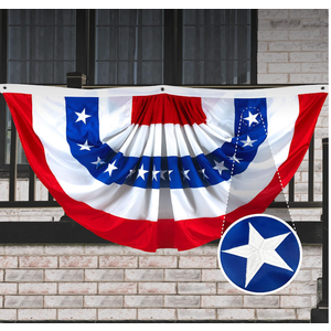 G128 USA Pleated Fan Flag 3x6 Ft American USA Bunting Flags Outdoor Embroidered Patriotic Memorial Day Independence Day 4th of July Decoration Red White Blue