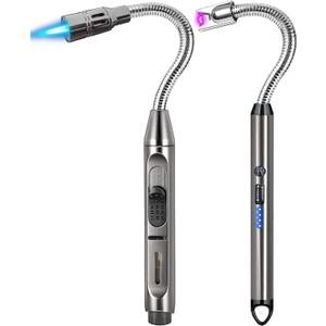 2 Pack Candle Lighter Electric Arc Long Flex Neck Utility Butane Torch Lighters Rechargeable USB Refillable Gas Jet Flame Windproof Lighter for Camping BBQ Grill Gas Stove