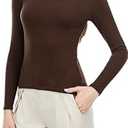 VELNIA Women Long Sleeve Shirts Crew Neck Ribbed Basic Tops Slim Fit Tops Fall Outfits Casual T-Shirt Winter Clothes Brown