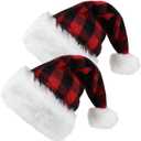 Christmas Santa Hat for Adults,Thicken Velvet Classic Unisex Xmas Holiday Santa Claus Hat for New Year Party Headwear (Plaid (2 Pcs)