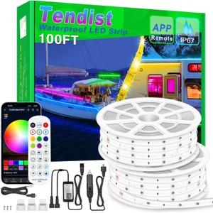 100FT Boat Lights LED Waterproof, 12V Marine Light Strip for Boat, RGB Marine LED Strip 12V with App & Remote for Pontoon Interior and Exterior, Night Fishing Lighting for Jon, Yacht, Kayak, Deck