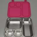 Elk and Friends Kids Stainless Steel Bento Box with Silicone Lid | Leak-proof | Toddler Lunch Container | 4 Compartments | Dishwasher Safe (Pink)