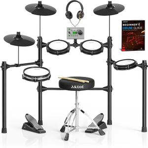 AKLOT Multi-Zone Electric Drum Set: 4 Dual-Trigger Quiet Mesh Drums, 360 Sounds, 10 User Kits, Cymbals with Choke, Electronic Drum Set with Throne, Headphones, Lesson Book for Beginner (B-CORE530Pro)