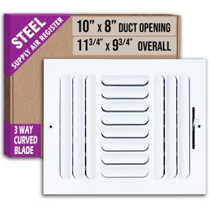 Fits 10x8 Duct Opening 3 Way Fixed Curved Blade Air Supply Diffuser by Handua | Register Vent Cover Grille for Sidewall and Ceiling | White | Outer Dimensions: 11.75" X 9.75"