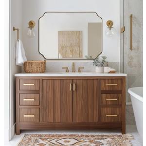 ANDY STAR 30"x40" Gold Bathroom Mirror, Large Scalloped Wall Mirror, Brushed Brass Mirror in Anti-Rust Stainless Steel Metal, Unique Rectangle Shape Decorative for Bathroom, Living Room, Entryway