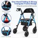 Ambliss 10" Front Wheeled Walkers for Seniors,Rollator Walker with Seat and Extra Wide Backrest, Lightweight Collapsible Rolling Walker, Adjustable Height Rollator Walker with Cup & Cane Holder (Blue)