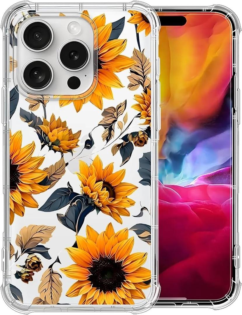 Case for iPhone 16 Pro Max,Vintage Sunflowers Clear Cases Pattern Cute Cover for Girls Men Slim Thin Soft Shockproof PhoneCase