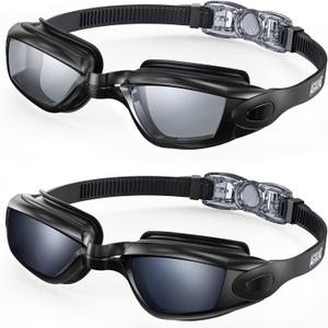 Aegend Swim Goggles, 2 Pack Swimming Goggles No Leaking Adult Men Women Youth (Light Black & Deep Black)