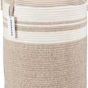 XUANGUO Cotton Rope Laundry Basket Hamper for Clothes Woven Storage Basket for Living Room Bedroom Boho Tall Rope Baskets for Blanket Toys Pillow Towels Baby Nursery Hamper Bin Large brown and white, Regular