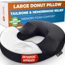 5 STARS UNITED Donut Pillow Hemorrhoid Tailbone Cushion  Large Cushion for Pain Relief  Coccyx, Prostate, Sciatica, Pelvic Floor, Pressure Sores, Pregnancy, Postpartum Recovery, Black