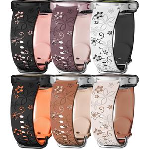 Flower Engraved Band for Samsung Galaxy Watch 7/6/5/4/FE 40mm 44mm/Galaxy Watch 6/4 classic Bands 47mm 43mm 46mm 42mm/Watch 5 pro 45mm Women,No Gap Silicone Cute Floral Strap Wristband Two-Tone Correa
