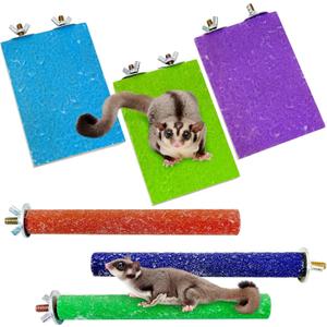 BNOSDM 6PCS Sugar Glider Pole Stand Toy Natural Wood Climbing Platform Colorful Paw Grinding Perch for Sugar Glider Cage Accessories Exercise Toys for Squirrels Hamster Chinchillas Rats Gerbil