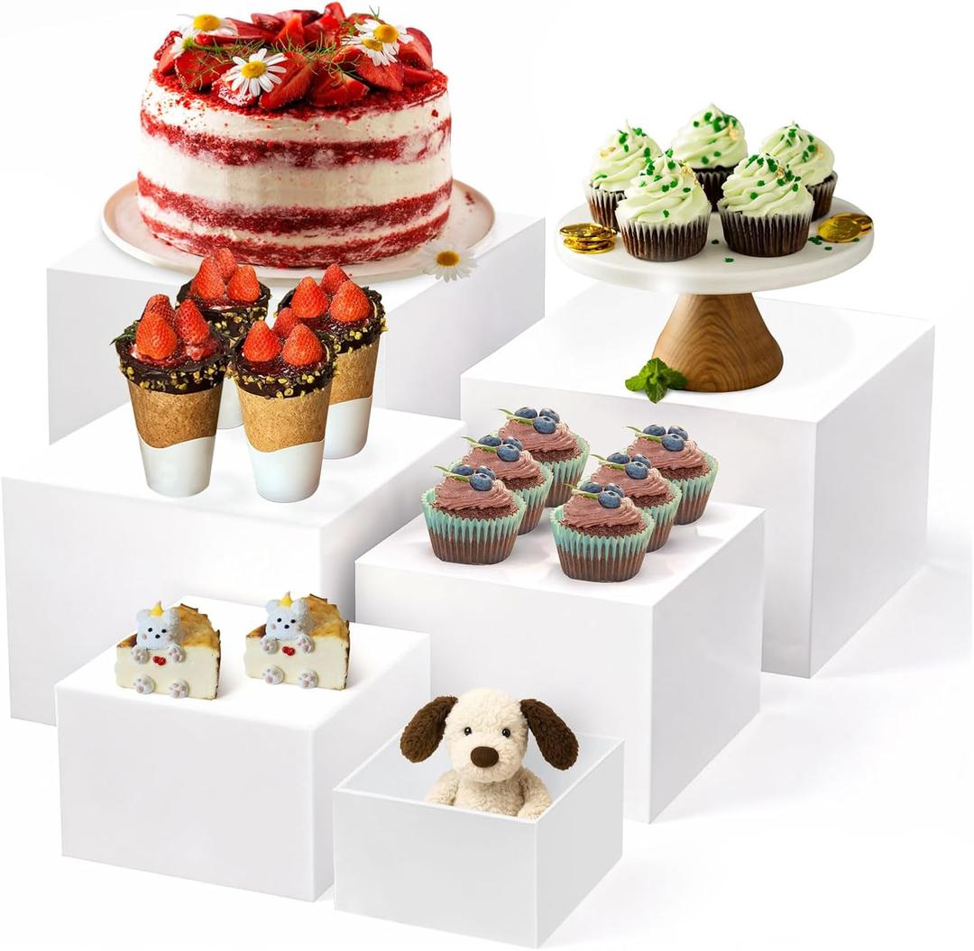6 PCS Buffet Risers and Stands, White Acrylic Display Stands, Dessert Stands for Table, Food Display Risers for Party, Catering, Wedding, Jewelry & Collectibles Display (10" 9" 8" 7" 6" 5")