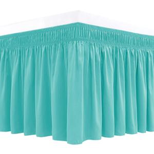 Biscaynebay Wrap Around Bed Skirts for Queen Beds with Short Drop of 12", Aqua Adjustable Elastic Dust Ruffles Easy Fit Wrinkle Resistant Silky Luxurious Fabric Machine Washable