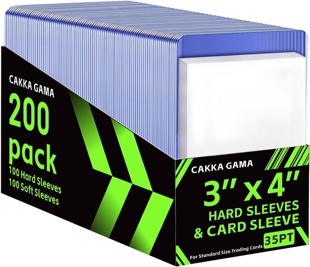 200 PCS Card Sleeves Hard Plastic, Premium Sports Baseball Trading Card Holder Protectors (100 Hard Sleeve + 100 Soft Sleeve)