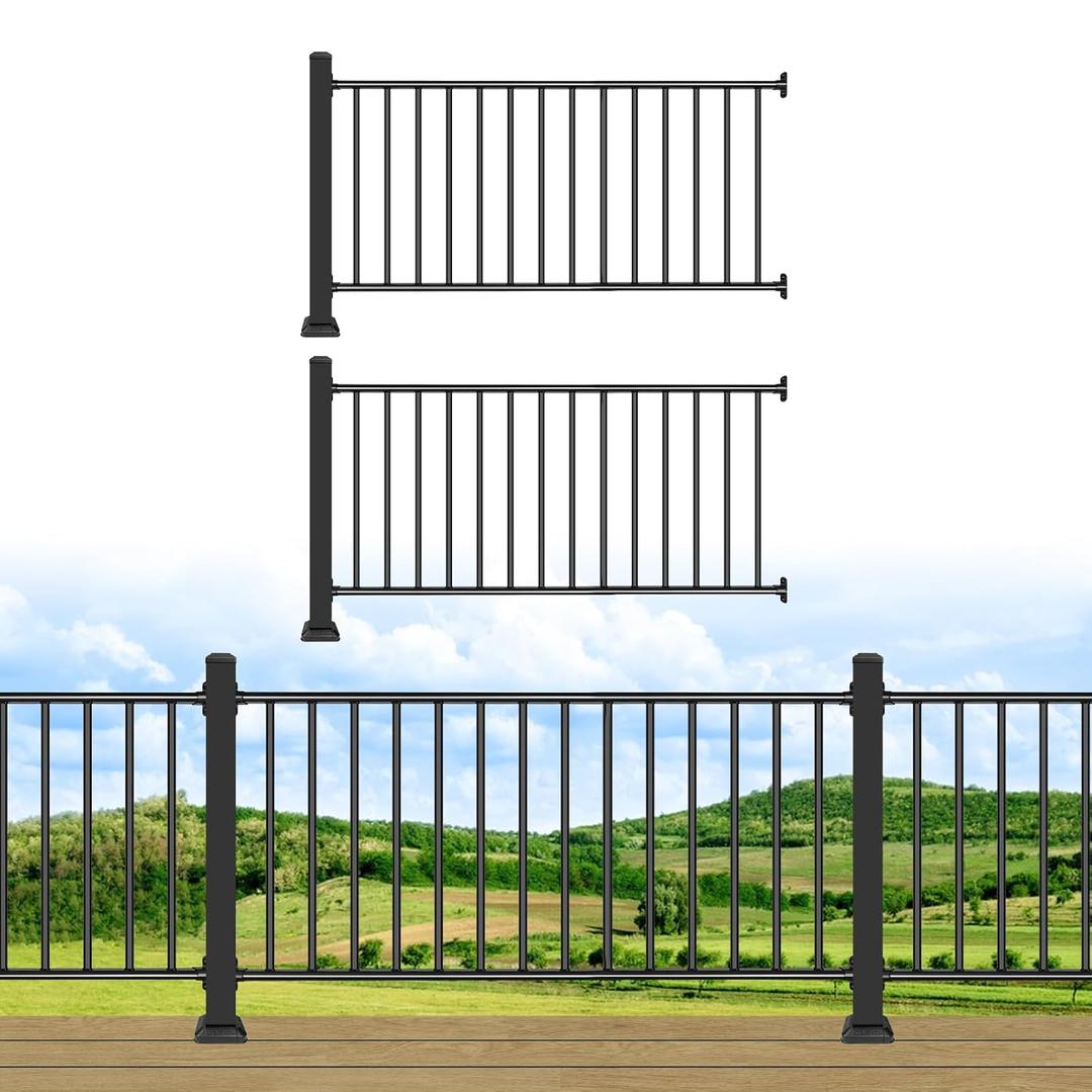 Horizontal Deck Railing Aluminum,42in H x 6ft W,Black,2Post & 2Panel | Matte Black Textured Powder Coat Finish,Compliant with AAMA 2604,for Decks,Porches,Steps & Balconies