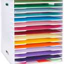 SANFURNEY Scrapbook Paper Organizer for Sizes 12" x 12", 15 Slots File Sorter Storage, Document Holder, Desktop Scrapbook Paper Organizer Rack for Home Office School (White, 15 Slots - Large Size)