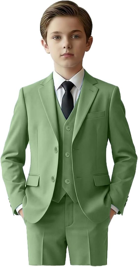 Boys Suits 5 Piece Slim Fit Suit for Kids Formal Ring Bearer Suits (14, Sage Green(tie))