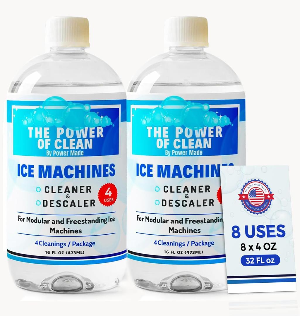 Ice Machine Cleaner & Descaler 16 fl oz 4 Uses | Nickel Safe Ice Maker Cleaner, Crystal Clear Descaling solution | Compatible with Whirlpool, Scotsman & Manitowoc | Made in USA (Pack of 2)