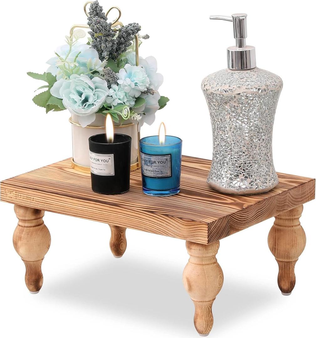 Decorative Wood Risers for Display - 12 x 9 x 5.5 Wood Pedestal Stand Table for Farmhouse Decor, Kitchen Counter Display - Wooden Kitchen Soap Tray
