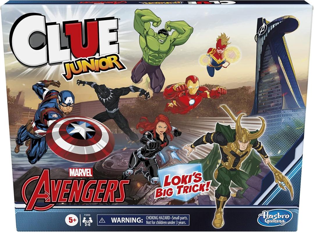 Hasbro Gaming Clue Junior: Marvel Avengers Edition Board Game for Kids Ages 5+, Loki's Big Trick, Classic Mystery for 2-6 Players 