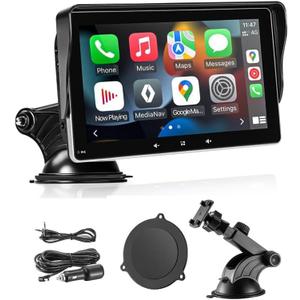 7" HD Double Din Car Stereo, Portable Apple CarPlay Wireless Touch Screen Android Auto Automatic Multimedia Player with Mirror Link/Siri/Bluetooth/Navigation Screen