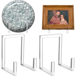 2 Pcs Clear Acrylic Plate Stand Easel for Display 6 Inch Picture Frame, Plate Holder, Tall Vinyl Record Storage, Book Organizer Decorative for Tabletop Photos Posters