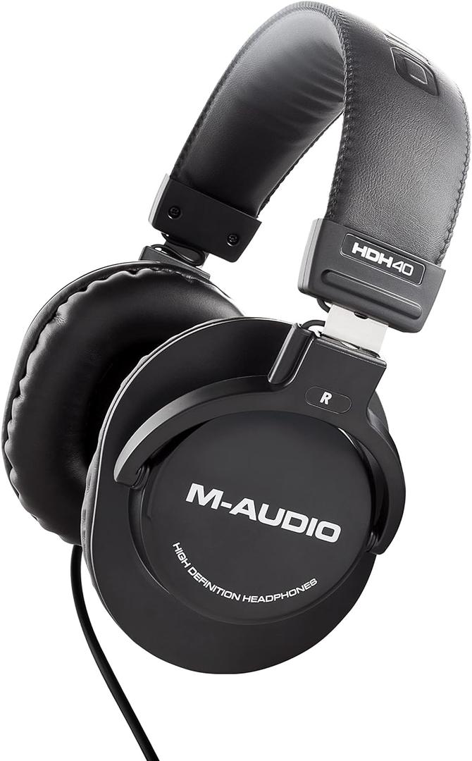 M-Audio HDH40  Over Ear Studio Headphones with Closed Back Design, Flexible Headband and 2.7m Cable for Studio Monitoring, Podcasting and Recording - Black