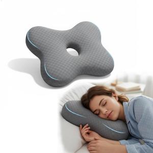 Pozico Piercing Pillow with Hole  Butterfly Shape Side Sleeper Pillow for Ear Pain Relief, CNH, Surgery Recovery  Adjustable Filling, Ergonomic Support & Washable Cover (Grey)