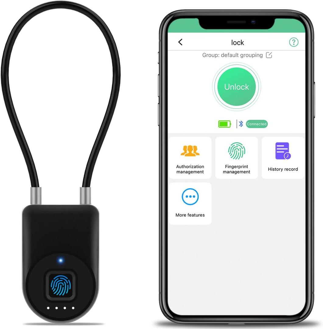 Fingerprint Cable Lock, 3.6'' Long Shackle Fingerprint Lock with Bluetooth APP, Smart Keyless Biometric Waterproof Outdoor Smart Padlock for Gate Fence Locker Cabinet Gym Backyard
