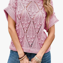 Cakulo Short Sleeve Summer Crochet Sweaters for Women Lightweight 2025 Boho Crop Tops Knit Pullover Sweater L