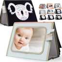 Soft Tummy Time Book w/ Large Stimulating Baby Safe Mirror - Fun High Contrast Montessori Toy w/ Mirror, Crinkle Filling & Silicone Teether - The Perfect Toy For Safe Early Newborn/Infant Development