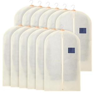 12 Pcs Garment Bags for Travel, 40 Inches Long Suit Bags for Closet Storage, Cream Non-Woven Dress Bag for Uniforms Suit Jacket, Skirt and Coat