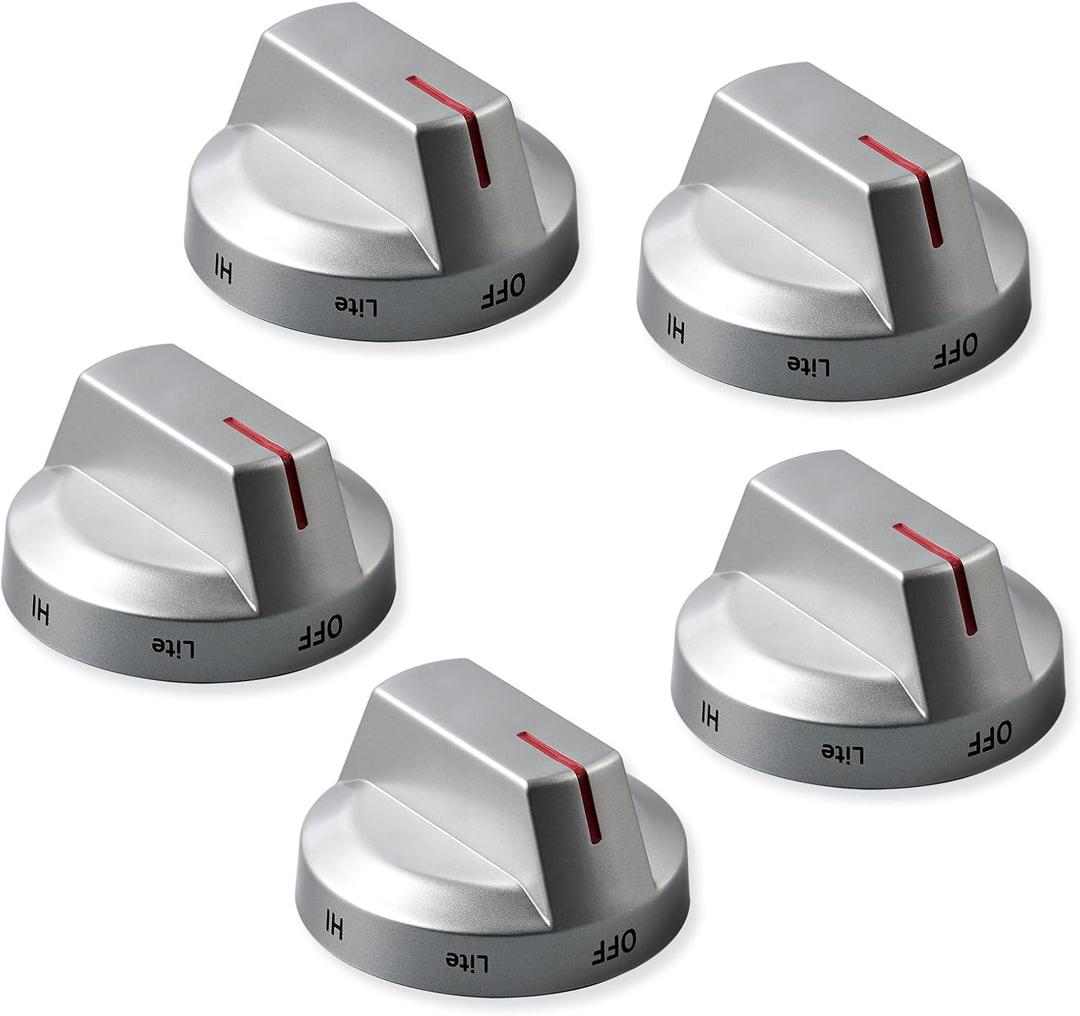 atgestore DG64-00975A DG94-04397A Stove Knobs Replacement for Samsung Stove Parts, NE/NX9000T DG94-03443A NX60T8511SS/AA Samsung Range Parts Burner Knobs Gray Plastic Gas Cooktop Control Knobs 5 Pcs