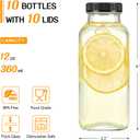 TUZAZO 10 Pack 12 Oz Glass Juice Bottles with Lids, Reusable Travel Drinking Jars Containers, Glass Bottles for Juicing, Smoothies, Kombucha, Milk, Coffee with Brush, Straws, Lids with Hole