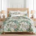 Levtex Home - Bettina Quilt Set - King Quilt and Two King Shams - Floral - Teal, Blue, Green, Mauve, Cream - Quilt (106x92in.) and Shams (20x36in.) - Reversible - Cotton