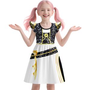 Girls Singer Dress Kids Halloween Dresses Party 5-12 Years (Black), Size: 7-8 Years