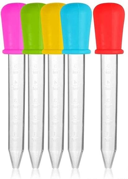 HiMo 6 Pack Liquid Pipettes Droppers Silicone 5ml Clear Medicine Eye Dropper for Kids with Bulb Tip & Clean Brush for Candy Mold, Gummy Bear, Gelatin Maker, Oil Science, Crafts Projects (6 Colors)