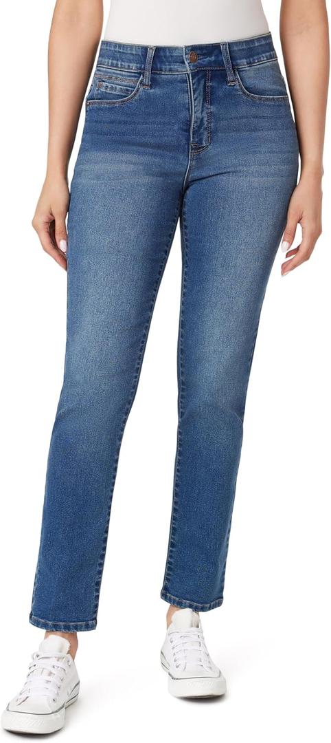 Angels Forever Young Women's Jeanie Lift Mid-Rise Straight Ankle Jeans (Blue) 6