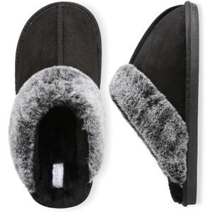 Besroad Mens Slippers Memory Foam House Slippers Warm Fuzzy Bedroom Slide House Shoes Indoor Outdoor Scuff (7-8, Black)