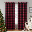 Melodieux Buffalo Check Plaid Blackout Curtains 54 Inches Long for Bedroom, Living Room Thermal Insulated Room Darkening Grommet Drapes, Black Red, 50 x 54 Inch, 2 Panels