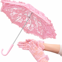 Solnique Mini Pink Lace Parasol with Floral Gloves, Vintage Lace Umbrella for Wedding Decor, Tea Party & Photography Props