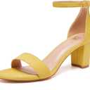 FW FRAN WILLOR Women Open Toe Low Chunky Short Heels Ankle Strap Block Heel Sandals Party Dress Wedding Pump Shoes (8)