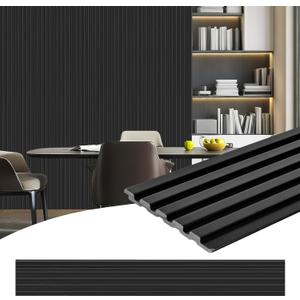 8-Pack 3D Slat Wall Panels  Soundproof Faux Wood Wall Panels for Interior Dcor, 48.2" x 6.3", Modern Wall Cladding for Living Room, Bedroom, Office  Black Finish