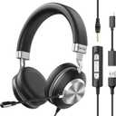 Headset wtih Mic, USB Headset with Microphone for PC, Computer Headset with Noise Canceling Microphone with Mute for Work Home Office Online Skype Zoom Meetings (USB & 3.5mm -882M)