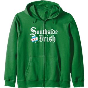 South Side Irish Chicago Green St Patricks Day Zip Hoodie, Large