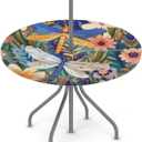 Dragonfly Outdoor Round Tablecloth with Umbrella Hole, Circle Fitted Tablecloths with Elastic 36"-44" Waterproof Oil-Proof Round Outdoor Tablecloth Patio Table Cover for Picnic Camping Party