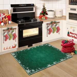 Christmas Entryway Rug 2x3 Washable Bedroom Rug Small Boho Indoor Throw Rugs Washable Xmas Decorative Area Rug Non-Slip Snowflake Floor Covers Front Door Welcome Doormat for Living Room Bedroom, Green